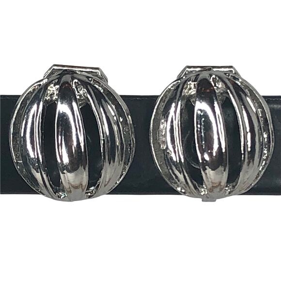 Silver Rounded Clip-On Stud Earrings - Picture 2 of 3